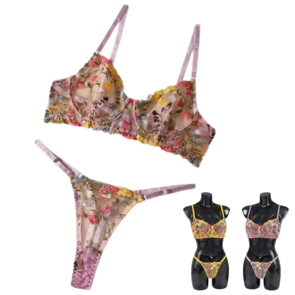 2-Piece Bohemia Floral Lingerie Set Embroidery Sheer Underwear Intimates Underwire Push-up Versatile Bra Panty Set For Lady Girl — image 2