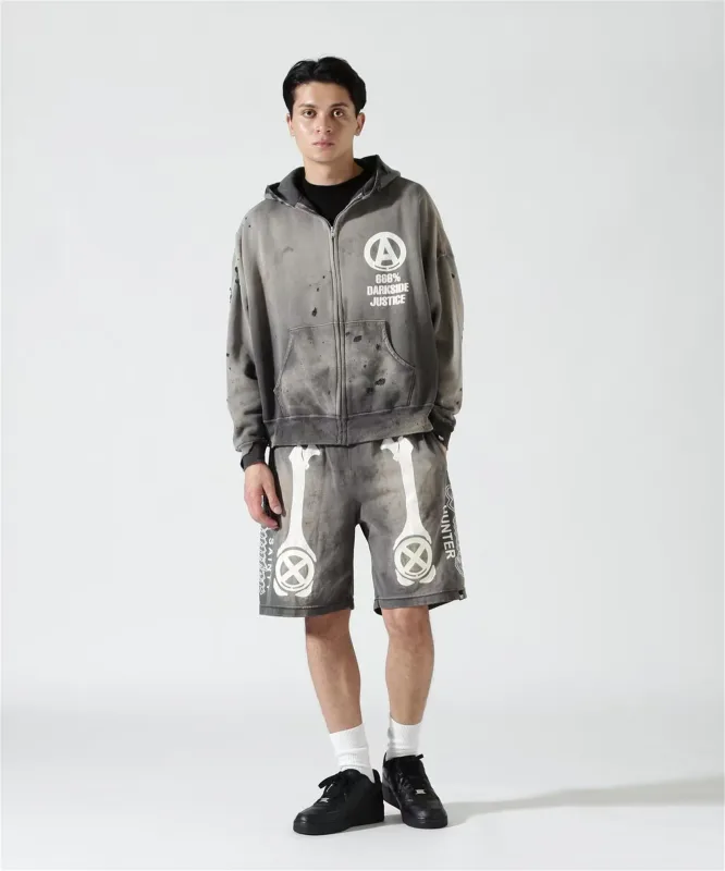 Mx6 × 26SS Zipper Retro Vintage New Letter Print Pocket Distressed Washed Cotton Hooded Sweatshirt Sweater Hoodies For Men