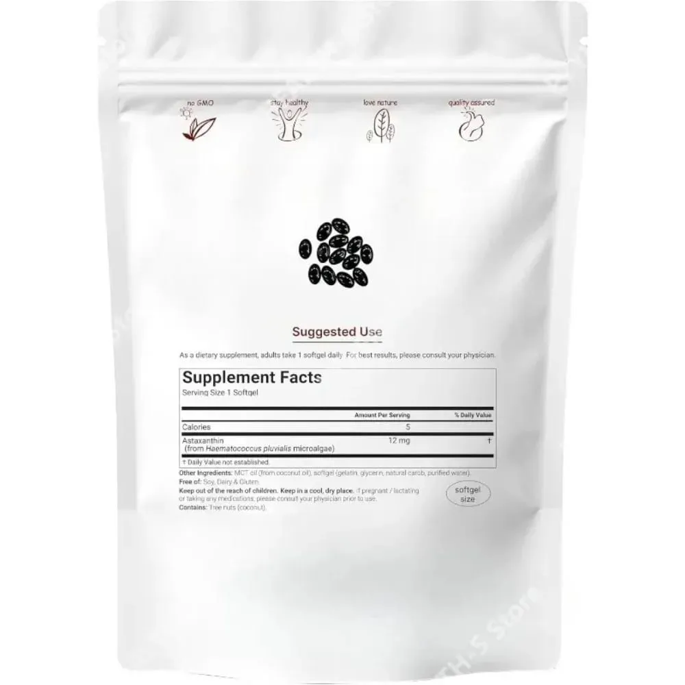 Astaxanthine 12 mg softgels - Dagelijkse antioxidantondersteuning Niet-GMO Glutenvrij Sojavrij 120 capsules voor volwassenen