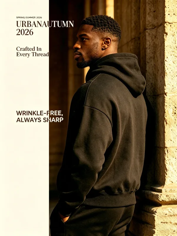 Men's hooded sweatshirt, warm and loose hooded sweater, pocket drawstring details, men's fall-winter sports jacket elastic cuffs — image 12