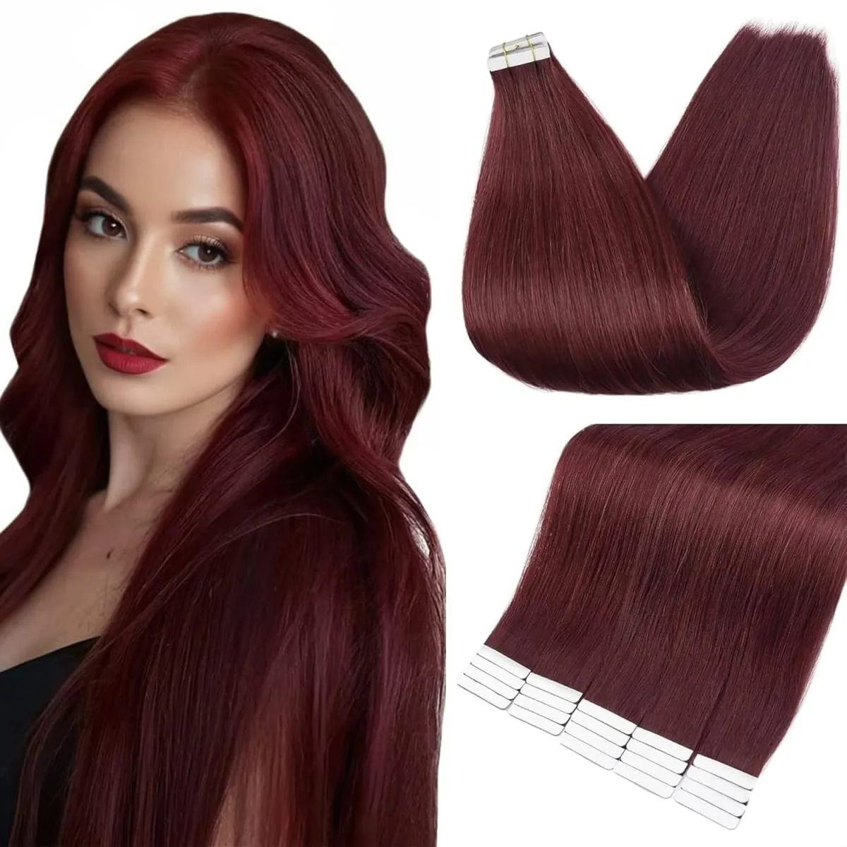 [New Color] Full Shine Tape in Hair Extensions Human Hair Brazilian Remy Straight Hair Extensions 20 Pcs 50G for Women