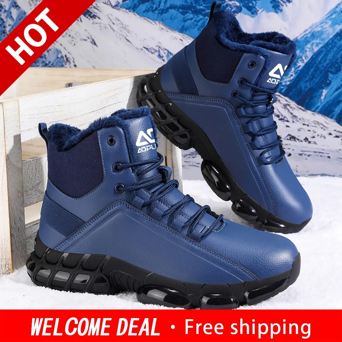 Men Autumn Winter High‑Top Fleece‑Lined Snow Boots Warm Casual Sneakers Non‑Slip Outsole for Hiking Outdoor Snow‑Day Activities
