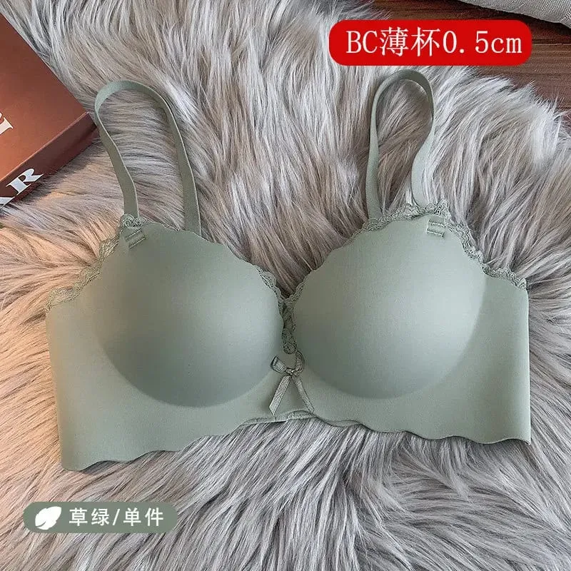 セクシーWomen Wireless Seamless Bra Set One‑Piece Push‑Up Brassiere Small Bust Side Support Anti‑Sag Soft Ladies Intimates Lingerie