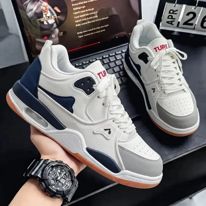 Unisex Sneakers Spring Summer Retro Basketball Style White Color Block Casual Board Shoes Streetwear Chunky Sole School