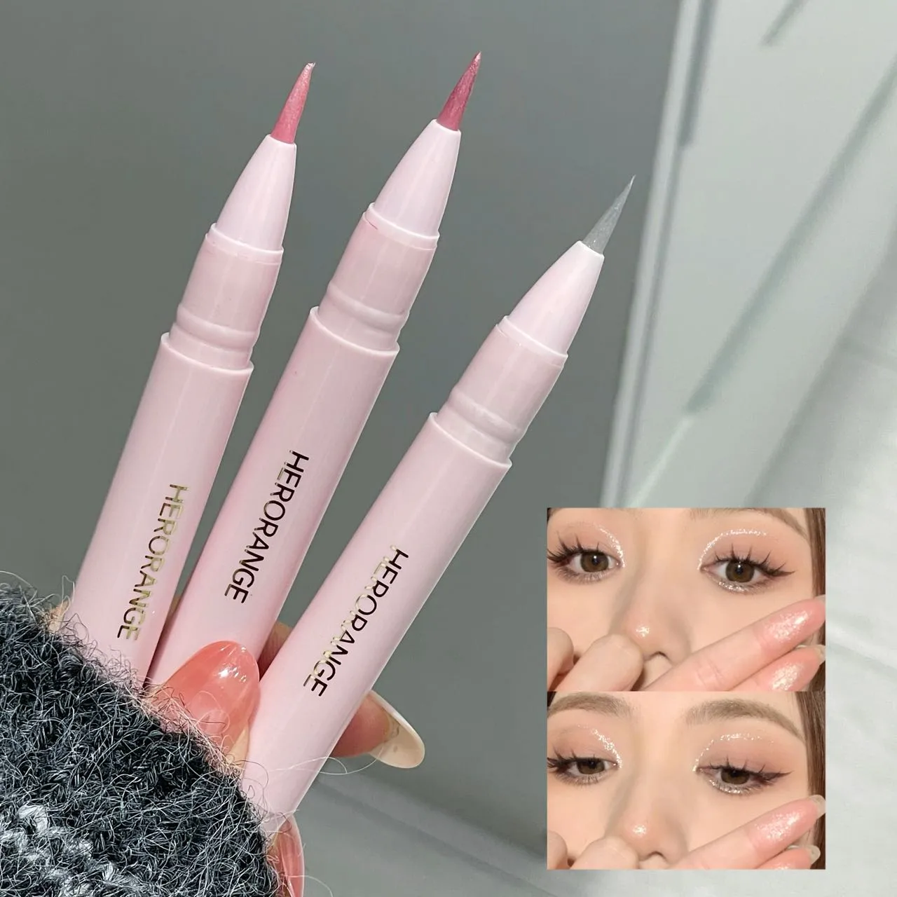 Herorange Glitter Shimmer Eyeliner Pen Sparkly Highlighter for under Eye Smooth Liquid Lying Silkworm Makeup Pen — image 3