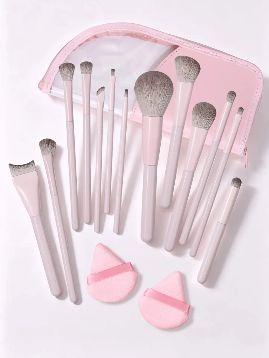 Set 16Pcs Berus Mekap Dengan Serbuk Serbuk Segi Tiga & Beg Penyimpanan Untuk Kit Solekan Muka Penuh Pembayang Mata Bedak Foundation — image 5