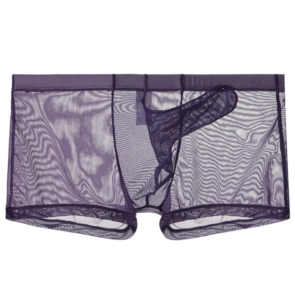 Sexy men malha transparente leve roupa interior ver através respirável boxer briefs calcinha separação bala masculino boxer calcinha — image 13