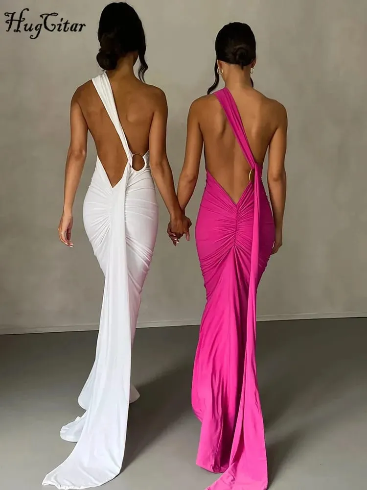 Hugcitar One Shoulder, ρυθμιζόμενο κασκόλ με ρολό, σέξι μάξι φόρεμα 2025, Κομψό γυναικείο φόρεμα Streetwear Y2K — image 4