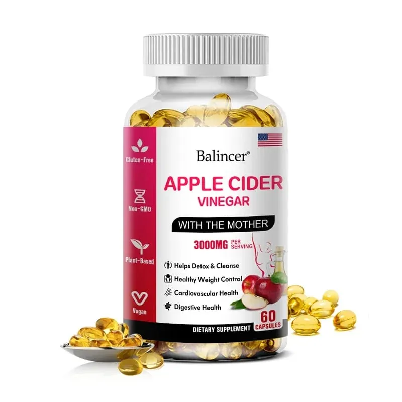 Balincer Ocet jabłkowy w kapsułkach 3000 mg Detox i oczyszczanie Spalanie tłuszczu Zdrowy suplement regulujący wagę Bez GMO — image 9