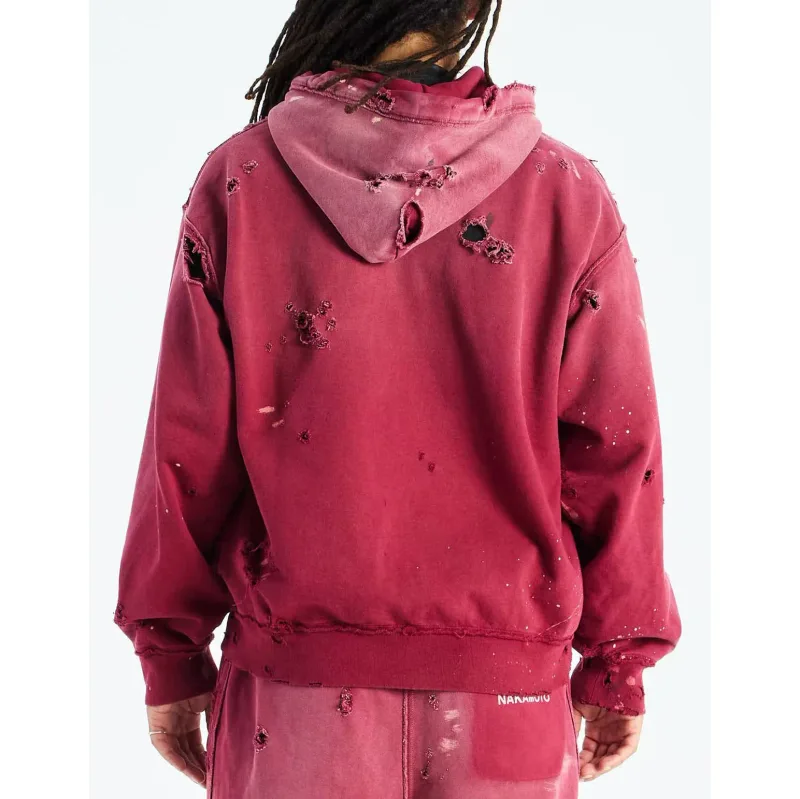 High Street Washed Retro Distressed Ink Splatter Zipper Hooded Hoodie for Men and Women Cardigan Terry Baggy Sweatshirts — image 4