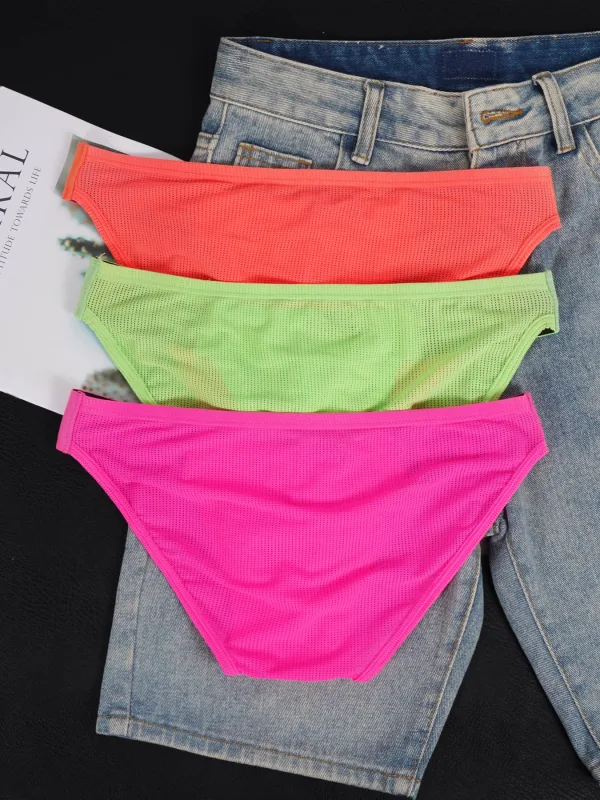 Panlalaking Nylon Blend Mesh Breathable Briefs Horn Splice Letter Embossed Malapad na Elastic Waistband Kulay Fluorescent Sexy Underwear