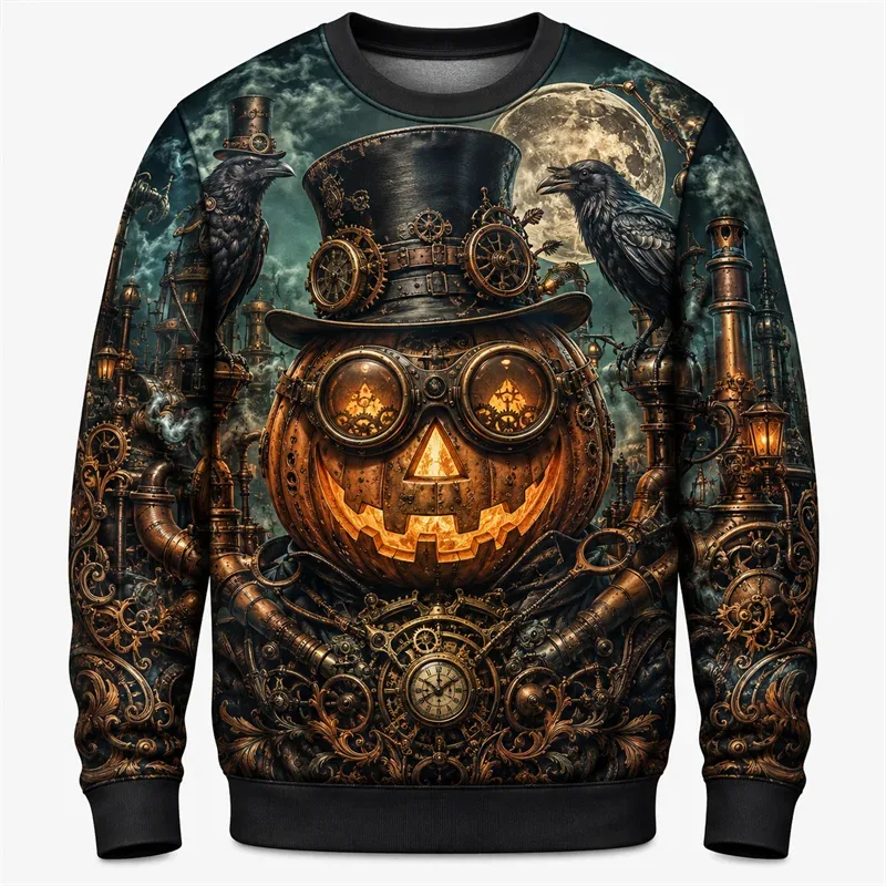 2026 New Ghost Pumpkin Skeleton Print Halloween Sweatshirts Fashion Holiday Wear Unisex O Neck Sweater Cool Streetwear Pullovers — image 3