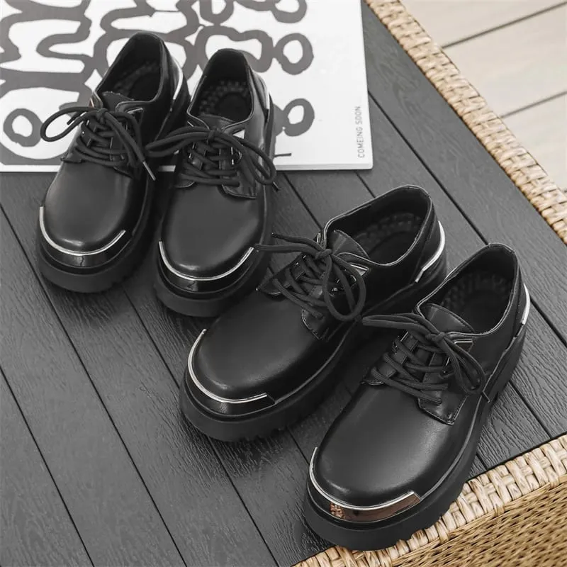 Retro Men Derby Shoes Black Casual Lace Up Thick Soled Wear-resistant Business Couple Commuting Shoes Outdoor Work Shoes Men — image 3