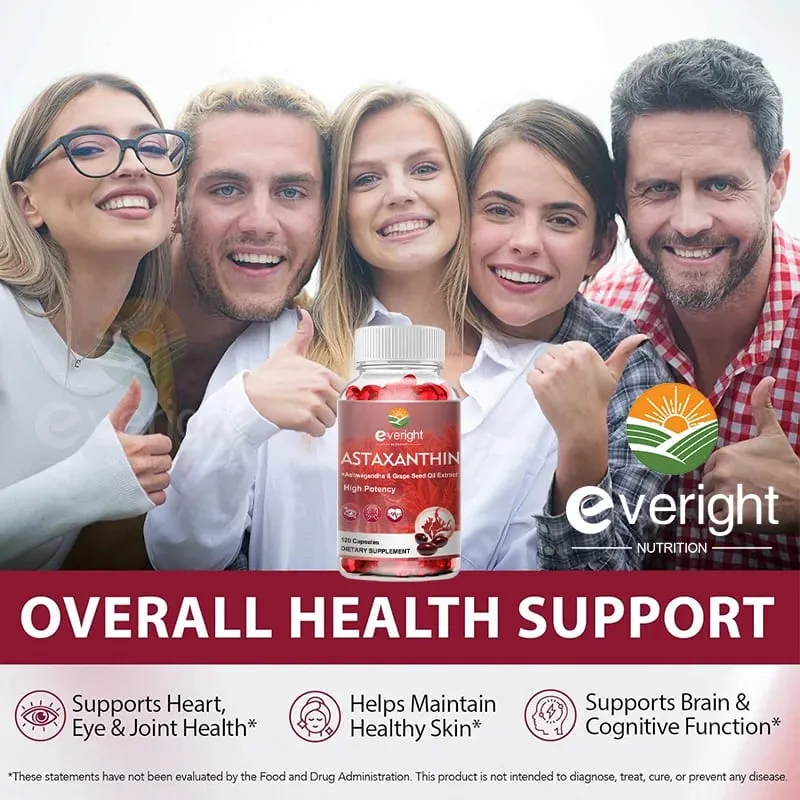 Astaksantin Takviyeleri 24mg Taze Mikroalg Kaynağı Üzüm Çekirdeği Yağı Ashwagandha - Sağlıklı Cilt Gözler için Antioksidanlar Yaşlanma — image 5