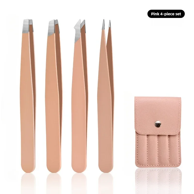 Stainless Steel Eyelash Tweezers 4 Pcs Can Precisely Facial Hair and Debris Makeup Tools Comes with a Folding Bag — image 9