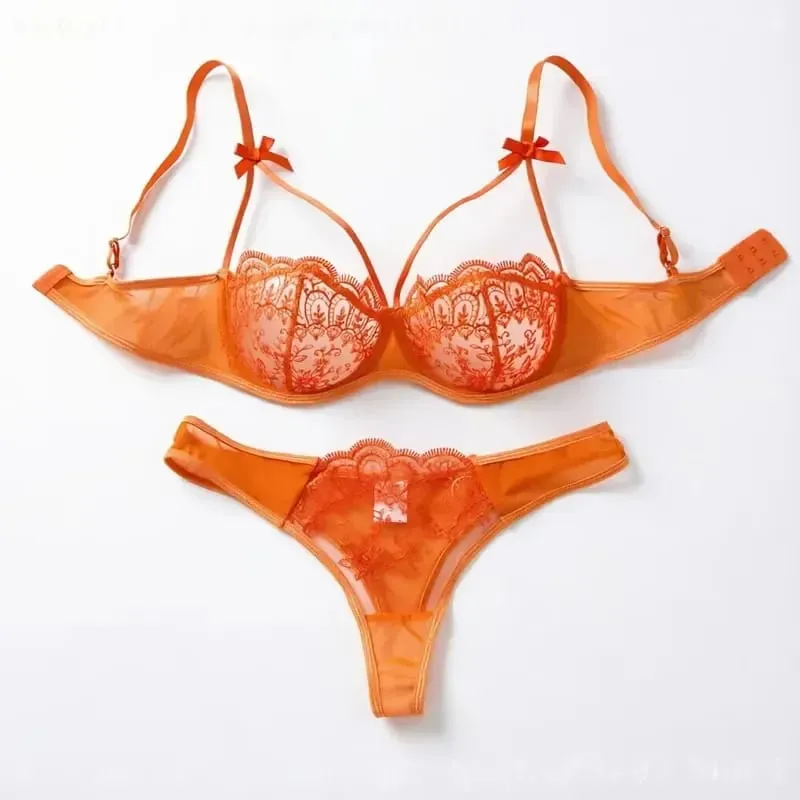 Sexy Orange Lace Lingerie Set Women Push Up Bra and Panty Butterfly Bow Underwear Female Intimates Sleepwear ZA824057 — image 2