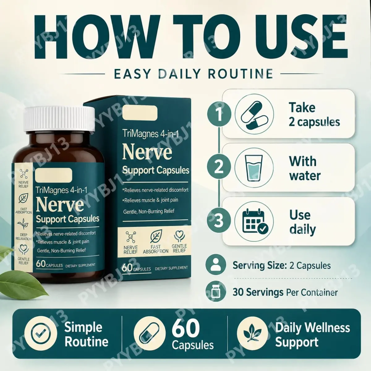 4-in-1 Magnesium Nerve Support Capsules with Citrate Glycinate Malate & Turmeric Extract 60 CT Fast Absorption Formula — image 5