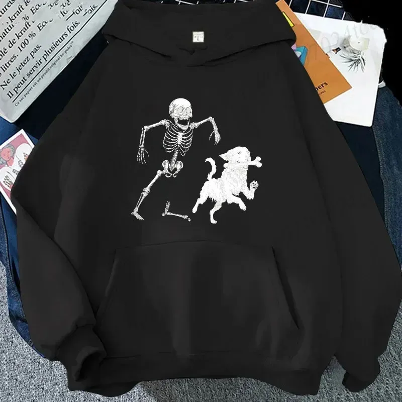 Vintage Halloween Men Women Hoodies Funny Skeleton Dog Print Tees Short Sleeve Casual Tops Halloween Party Costume Street Wear
