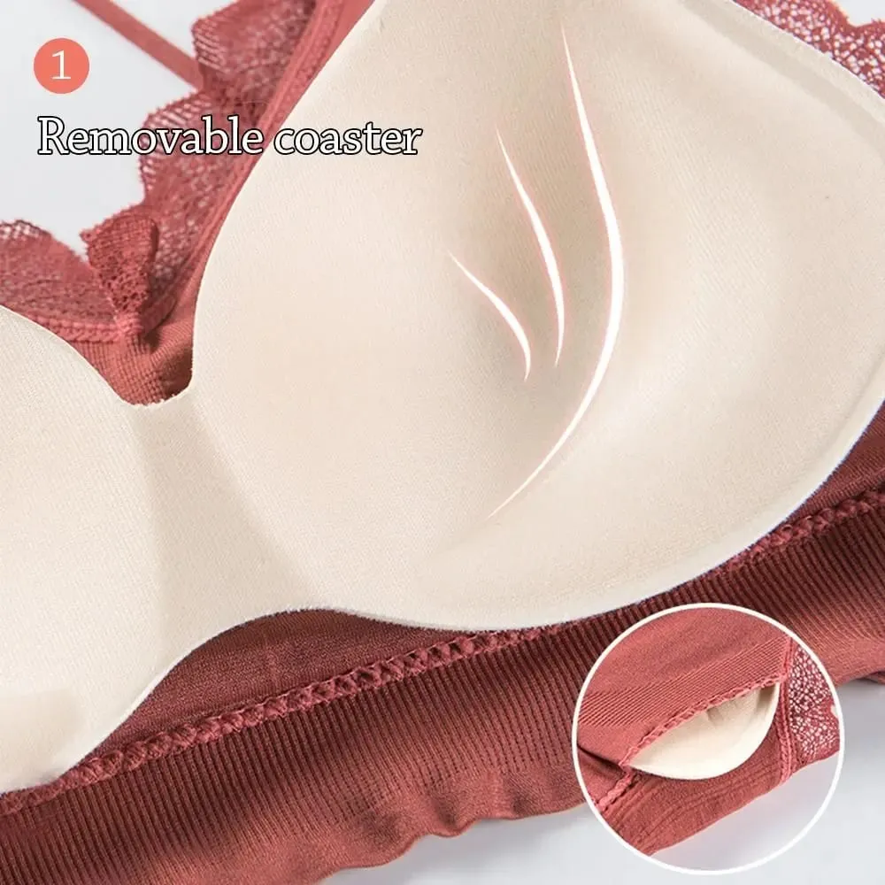 1Set Casual Lace Women Seamless Bra Set V-Neck Breathable Lingerie Set Comfortable with Bra Pads Underwear Set — image 6