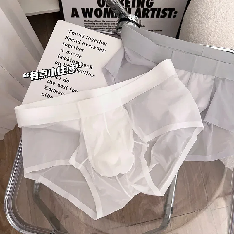 Cuecas masculinas transparentes ultra-finas de seda gelo calcinha de secagem rápida sexy u bulge bolsa homem roupa interior respirável cuecas — image 15