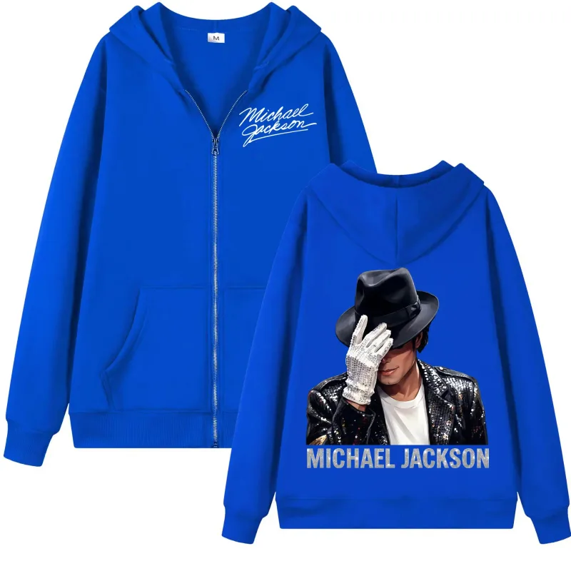 90's Rock Singer Michael Jackson Zipper Hoodie Vintage Fashion Zip Up Hooded Sweatshirts Men Women Casual Loose Fleece Pullovers