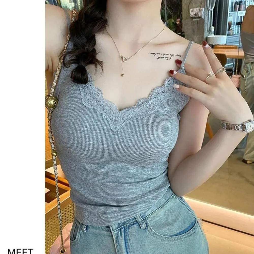 Yüksek Kalite Moda Nefes Dantel Kaşkorse Askı Sutyen Düz Renk Yaz Üst Seksi Stil Telsiz Kırpma Üst