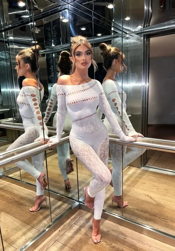 2026 Lace Embroidery Bra Set Women Sexy Mesh Rhinestone Jumpsuit Long Sleeve See Through Sexy Bustier Lingerie for Women — image 3