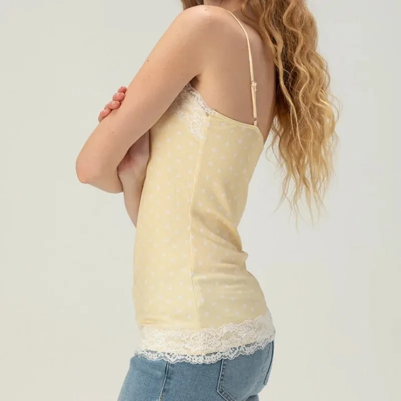 Women's Y2K Striped Camisole Lace Trim V Neck Cami Top Camo Ribbed Knit Tank Top Cute Grunge Aesthetic Going Out Tops — image 4