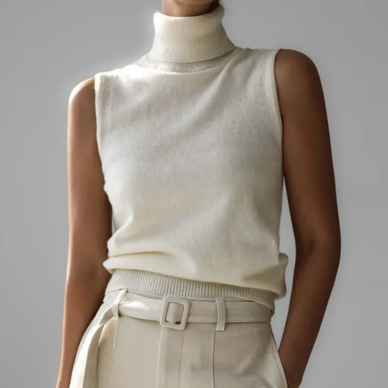 Women's Sleeveless Turtleneck Knit Vest Autumn Slim Fit High-Neck Tank Top Ribbed Hem Minimalist Base Layer Office Casual Wear — image 5