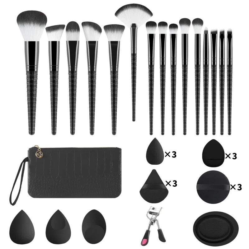 Conjunto de ferramentas de maquiagem tudo em um, 33 peças, 15 pincéis, esponjas de beleza, pó, modelador de cílios com bolsa de armazenamento para maquiagem de rosto inteiro
