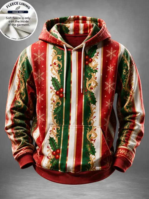 Men Fleece Lined Hoodie Angry Santa Chimney Print Pullover Hooded Sweatshirt Christmas Party Hoody