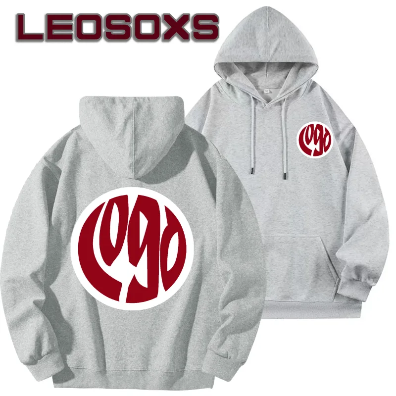 Logo Tersuai DIY Sweatshirt Bertudung Hitam Kapas Tulen Pullover Lengan Panjang Atasan Kasual untuk Lelaki Dan Wanita Fesyen Musim Sejuk Musim Gugur — image 4