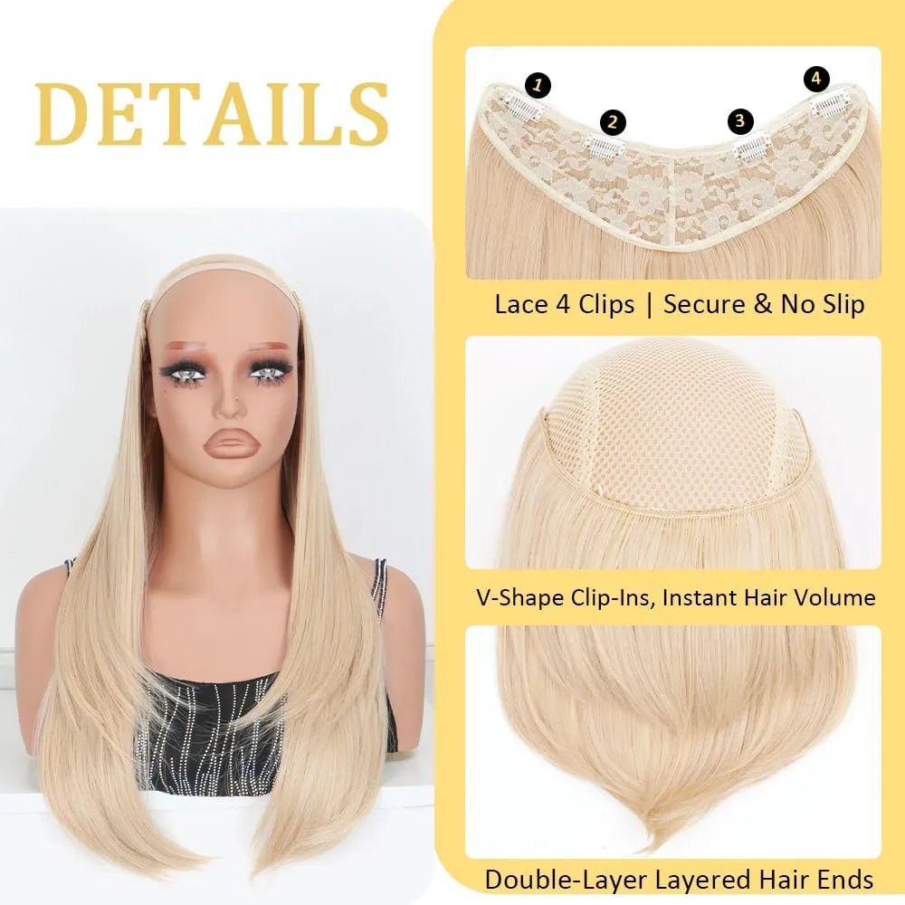 20Inch Synthetic Layered Buckle Hair Extensions Clip In Hair Weft High Temperature Fiber Long Straight Hairpiece for Women — image 5