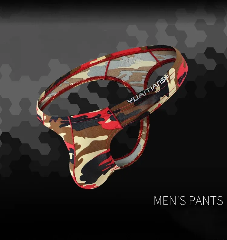 Men's Camo Print thong Gay Underwear Breathable 3D-Pouch Men G-String Bikini Elastic Waistband T-pants Seamless Male T-back — image 7
