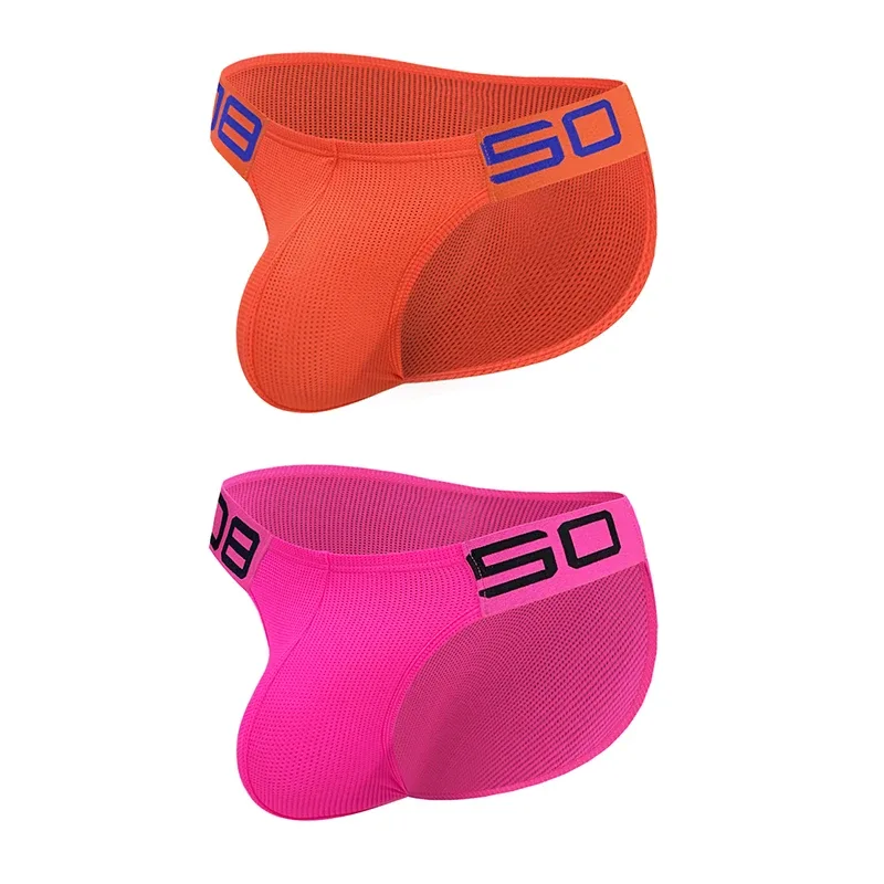Panlalaking Nylon Blend Mesh Breathable Briefs Horn Splice Letter Embossed Malapad na Elastic Waistband Kulay Fluorescent Sexy Underwear
