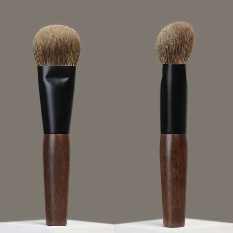 T101 Berus Mekap Buatan Tangan Profesional Berus Solek Berus Kaki Kayu Hitam Asli Lembut Bulu Kambing Miring