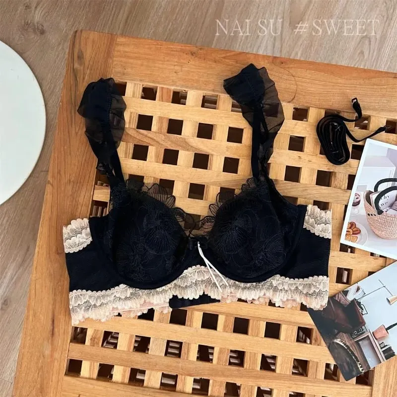 Soutien-gorge minimiseur Sexy, grand buste, oreillettes de lapin, Bralette en dentelle française, Ultra fine, rétro, sans fil, ensemble confortable, S-XL Tushy — image 6