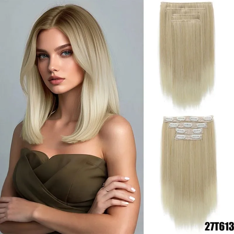 Pièce de perruque pour femmes extensions de cheveux longs et raides 11 cartes ensemble de quatre pièces cheveux synthétiques à pince