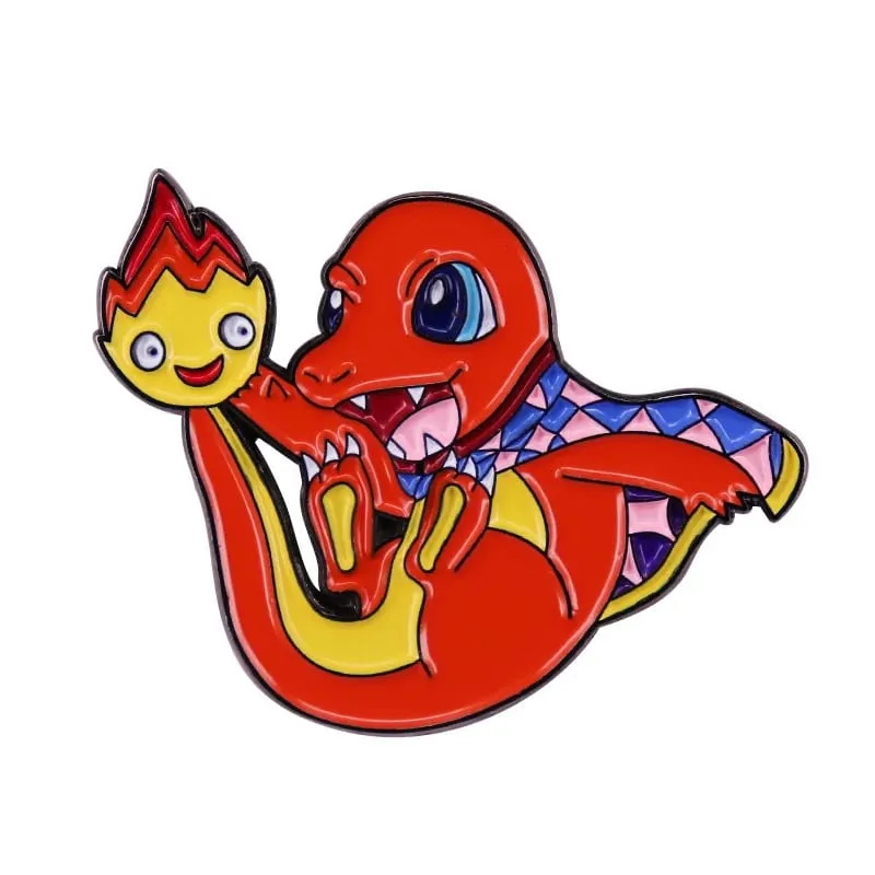 Pin Enamel Anime Pokemon Charmander Koleksi Bros Kartun Logam Dinosaurus Kawaii Ransel Tas Topi Kerah Lencana Kerah — image 6