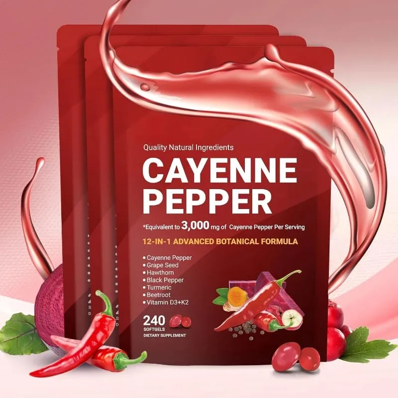 Cayenne Pepper Softgels with Grape Seed Beetroot Turmeric Vitamins D3 K2 E Herbal Supplement — image 8