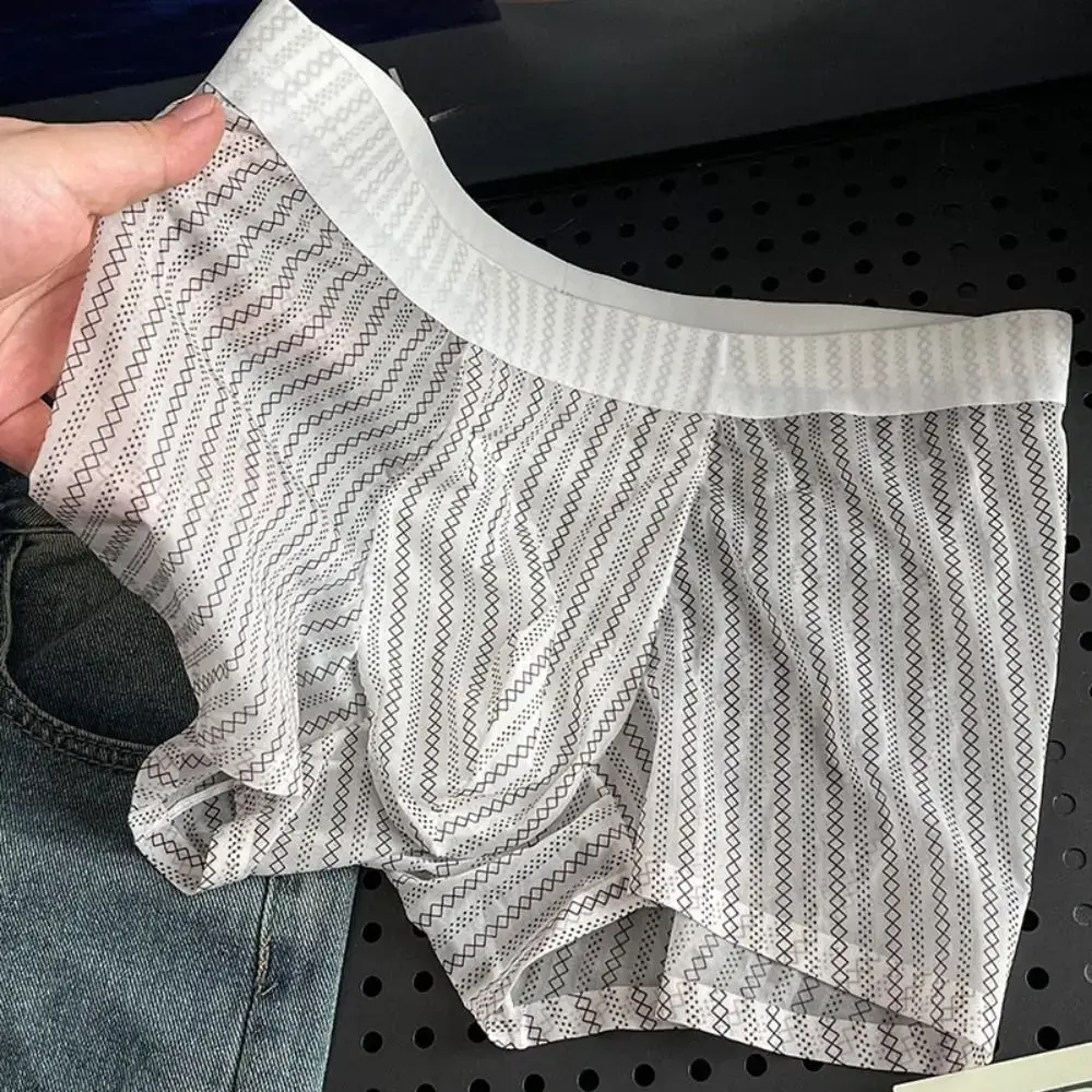 Modne cienkie bokserki z lodowego jedwabiu Prześwitujące paski Bokserki w panterkę Oddychające, bezszwowe, fajne w dotyku kalesony Codzienny — image 16