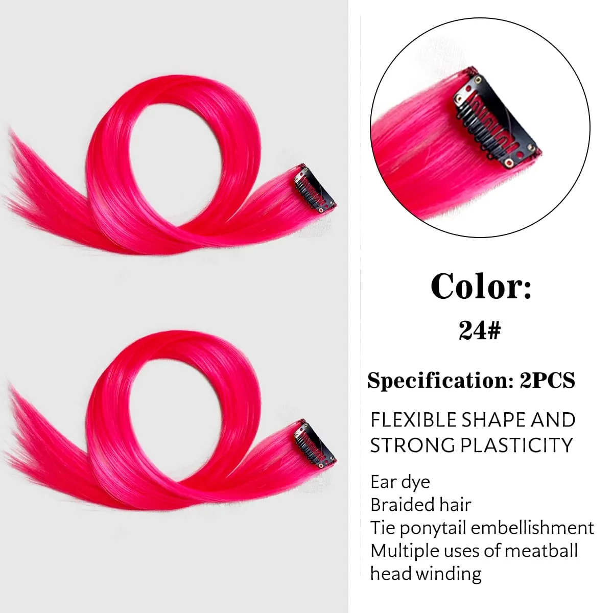 Synthetic Colored Clip In Hair Extensions Straight Highlight Hair Streaks Rainbow Hanging Hair Pieces Hairpiece For Women Party — image 7