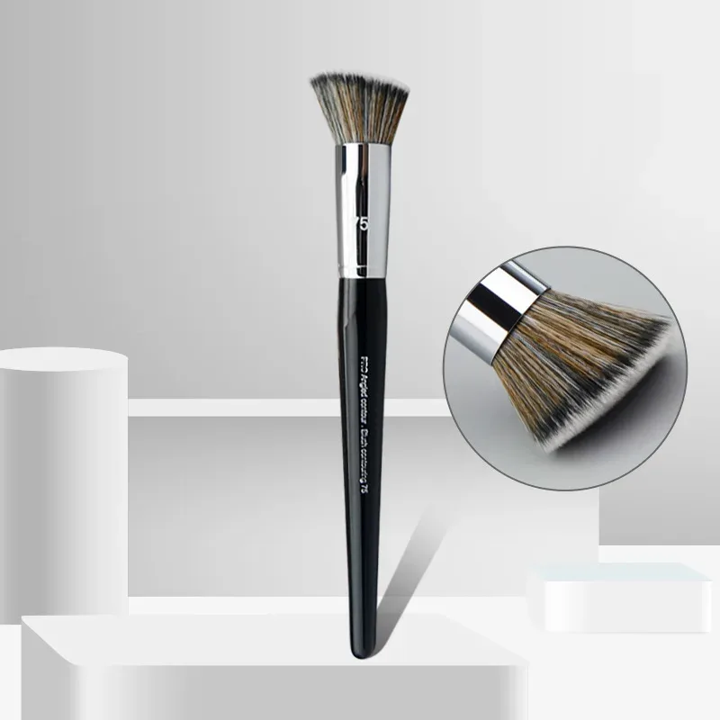 1 db Pro Round Powder sminkecset Beállítás Smink ecset Púder Kontúr szintetikus Haj Angled Foundation fa nyél — image 4
