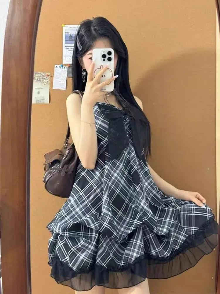 2025 Japanse Vintage Stijl Band Jurk Vrouwen Koreaanse Mode Zwart Kant Cami Jurken Zomer Zoete Patchwork Nieuwe Een Stuk Jurk — image 3
