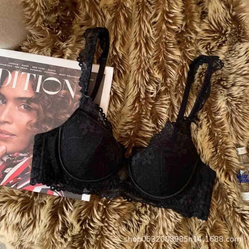 Feminino francês flutter manga renda lingerie conjunto macio underwire copo fino respirável sexy beleza volta minimizador sutiã 32-38 — image 5