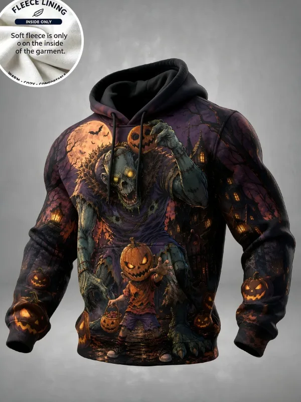 3D Print Halloween Fleece Hoodie Monster Pumpkin Kid Haunted House Full Print Pullover Long Sleeve Kangaroo Pocket Sweatshirt — image 5
