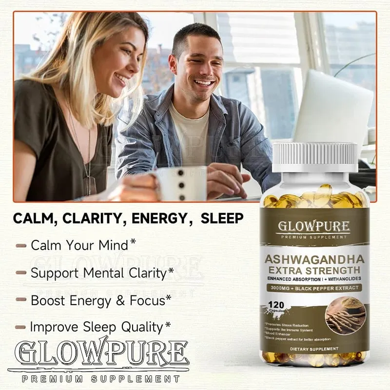 Capsule di estratto di radice di Ashwagandha per stress, umore, sonno, energia e concentrazione. Integratore con formula premium