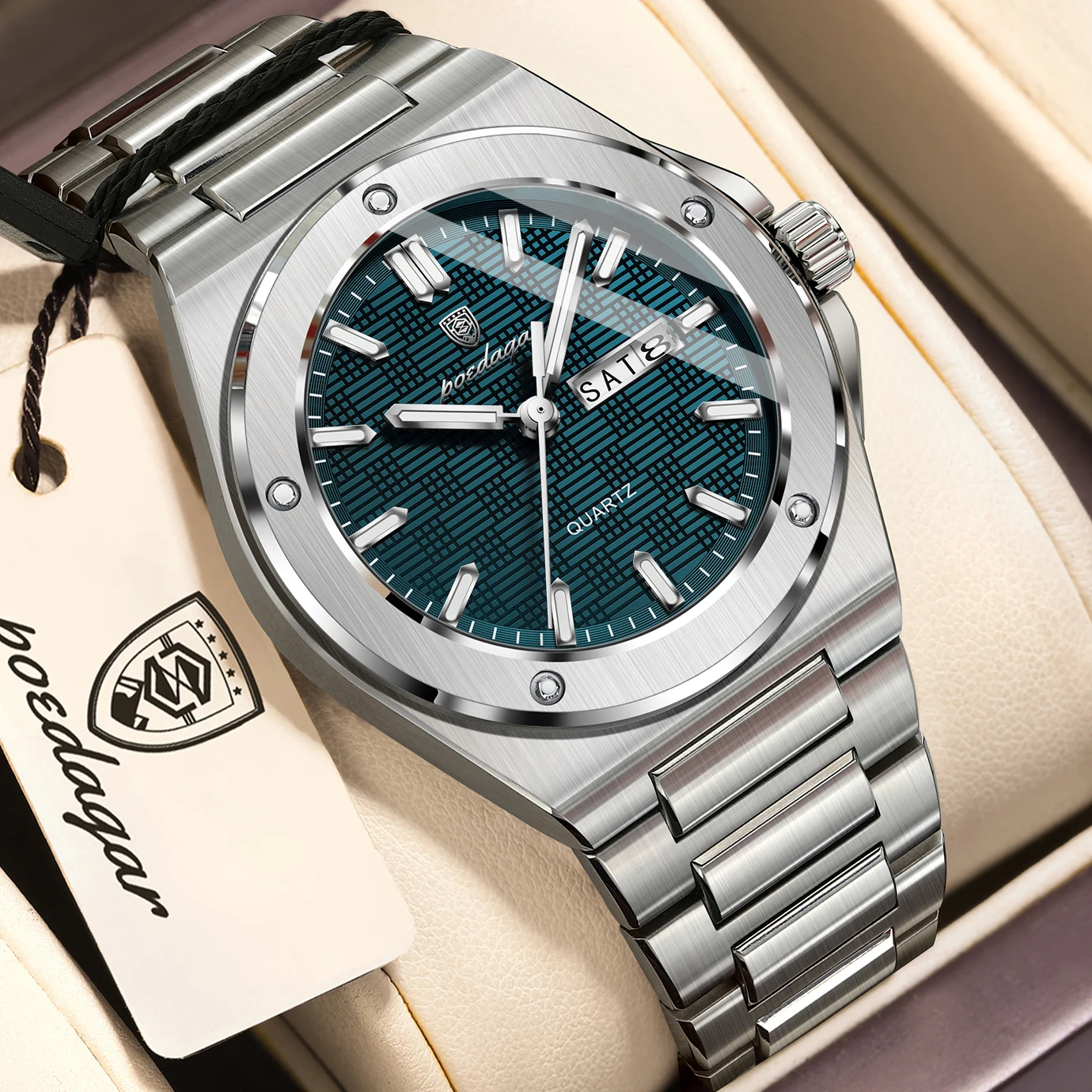 Top Original Male Clock Quartz Date Week Men Wristwatch Waterproof Luminous Stainless Steel Fashion Men's Watches Reloj — image 2