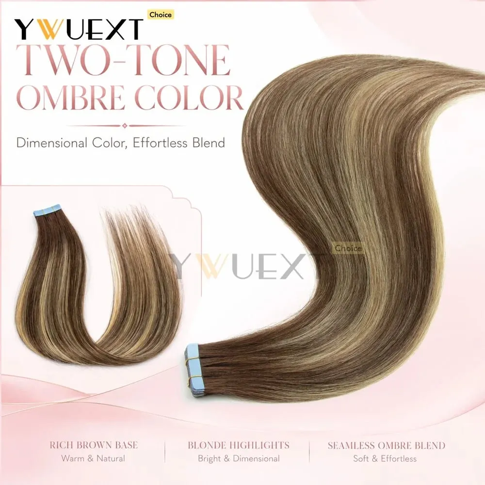 20pcs/Pack Gradient Colors Tape in Human Hair Extensions Add Volume And Length for Women 30g 16-20 inches Salon Quality YWUEXT — image 3