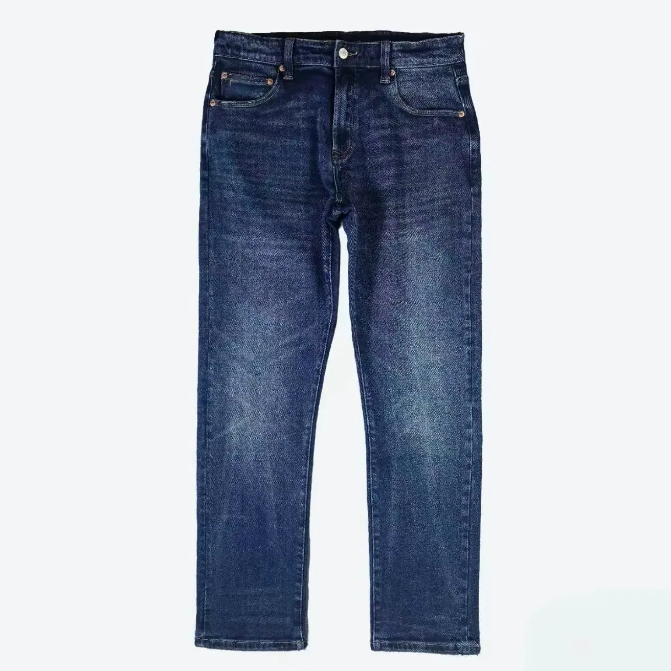 RRL American Retro Elastic Denim Jeans Indigo Washed Thick Straight Cut Wear Resistant Men's mid Waist Zipper Fly Autumn Season — image 2